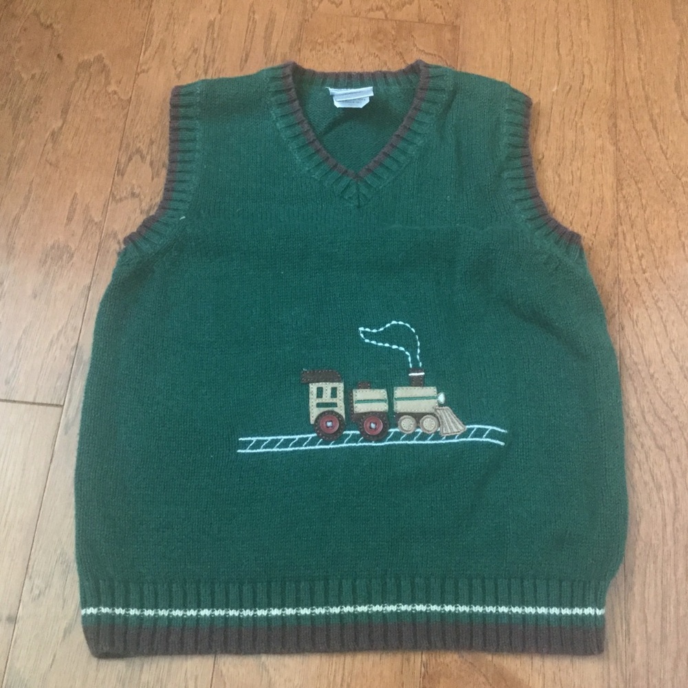 Perfectly Dressed Boy's Green, Brown Train Sweater Vest Size 24M Winter